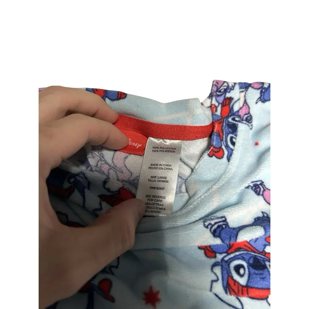 Disney Stitch Angel Christmas Girls Pajama Sleep Shirt Blue Size Large Tee